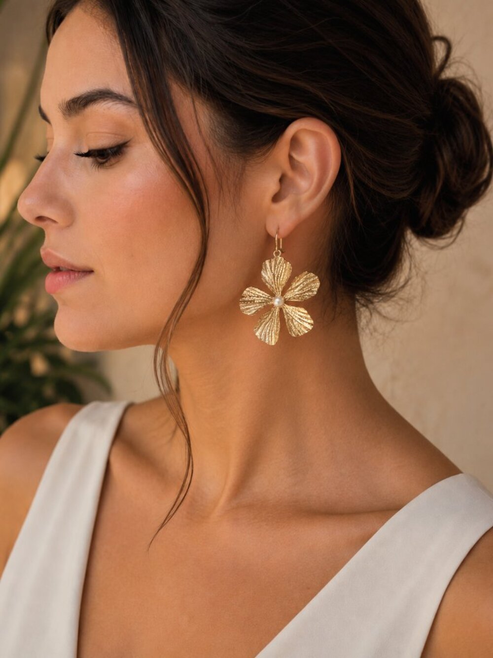 Goldtone Floral Faux Pearl Earrings | Classic Elegance Quiet Luxury